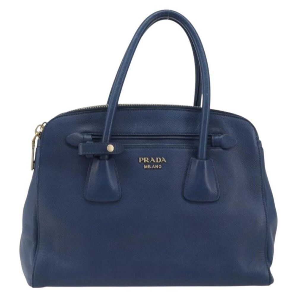 Prada Cuir Frame Double Zip Tote Saffiano Leather Blue Leather Tote Bag Bag